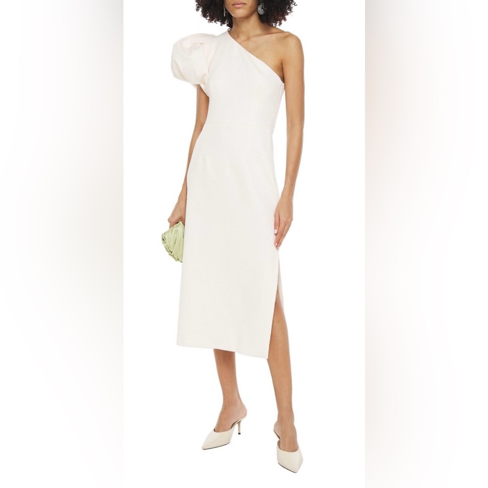 Rebecca Vallance - Andie One- Shoulder Gathered Cloque Midi Dress in Ivory